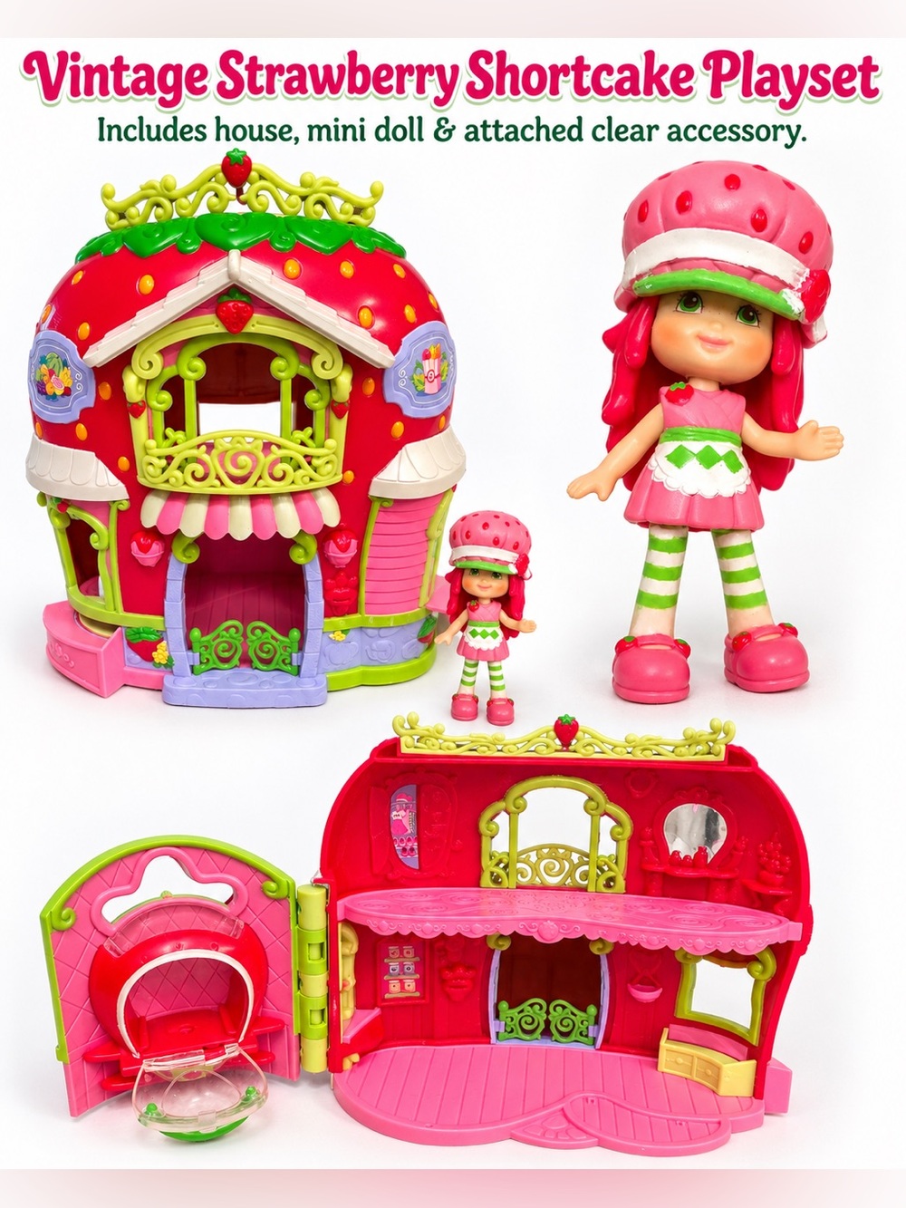 Vintage Strawberry Shortcake Playset with Doll - Pink & Red excellent condition